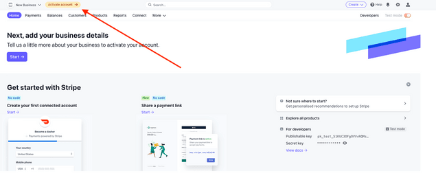 Activate Stripe account